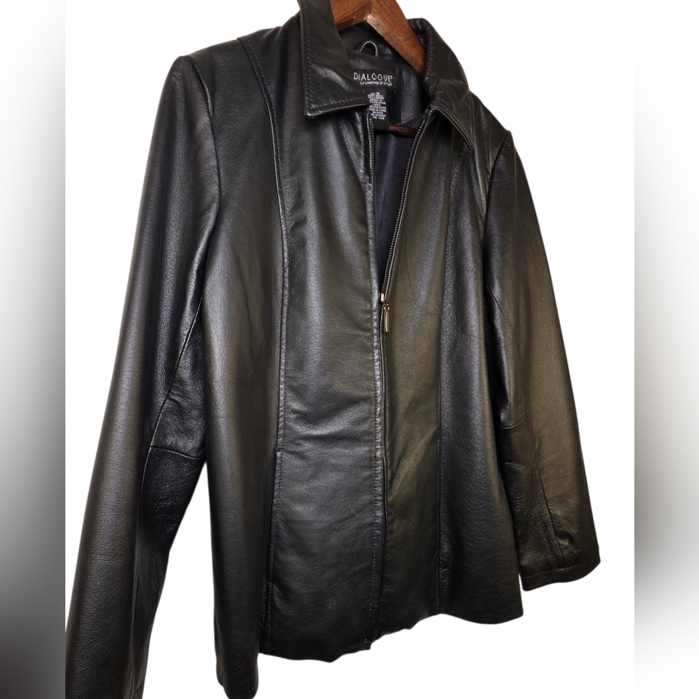 Dialogue Black Leather Zip-Up Jacket – Size M - Bikercore Y2K Style - Picture 9 of 17